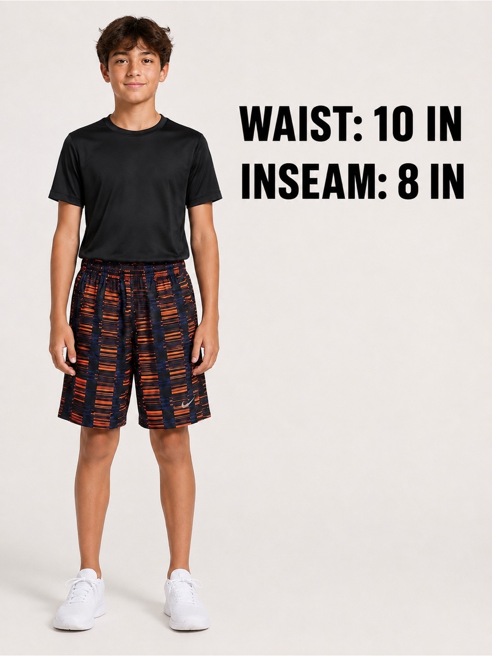 Nike Dri-Fit Boys' Medium Athletic Shorts - Black & Orange Pattern W/Pockets - Picture 2 of 7